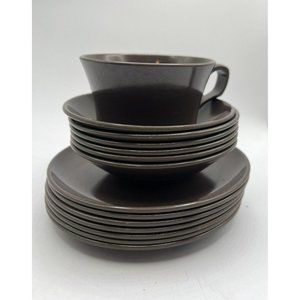 Vintage Allied Chemical Melmac 7 Desert plate 6 Fruit Bowls Cup dark brown FLAW